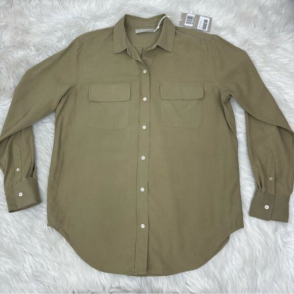 Everlane Women's NWT Covert Green The Washable Silk Relaxed Designer Shirt 2/C42 - Picture 5 of 12